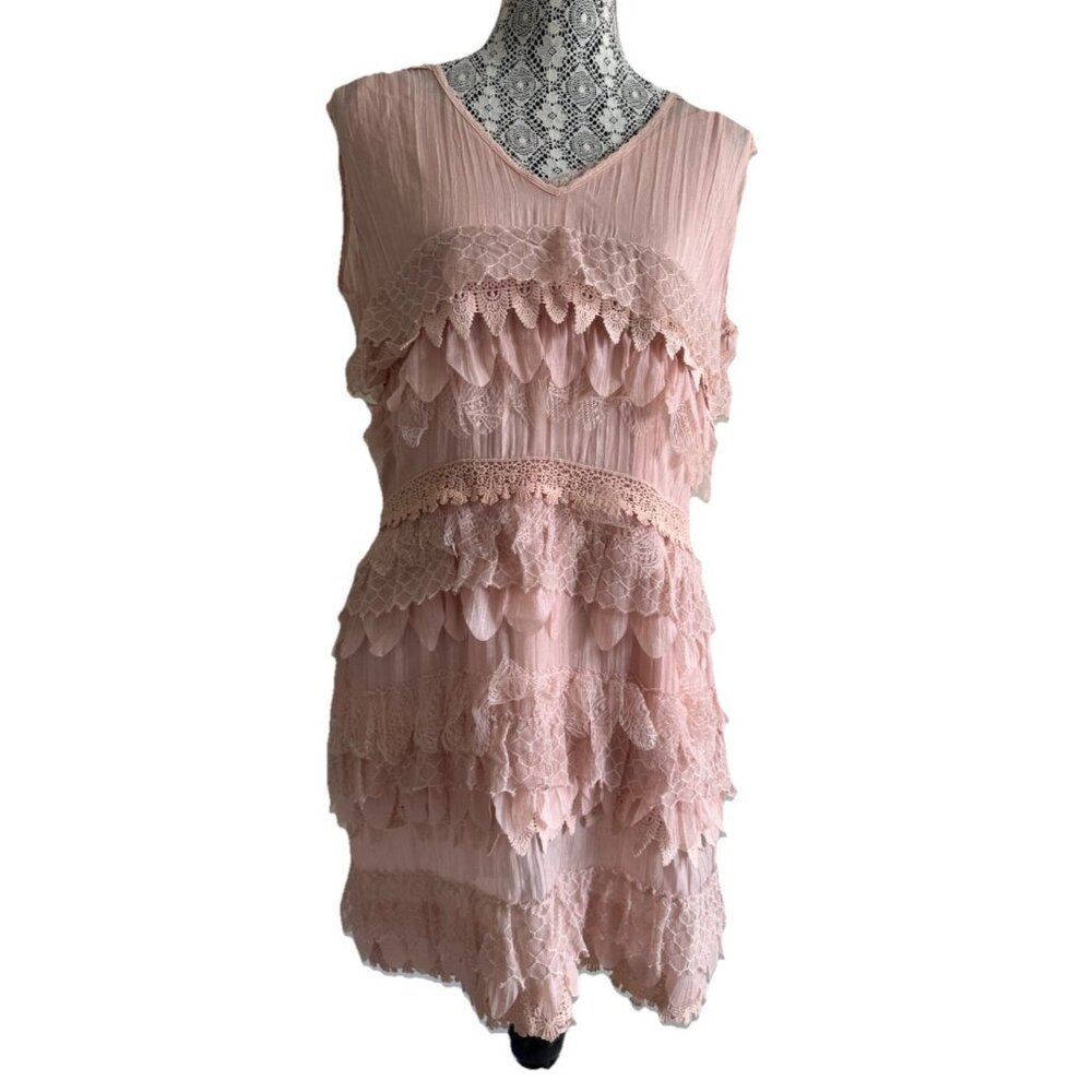 Bianca Nygård ,Lacy Dress Petite 12 Blush Pink -Flapper, BOHO, whimsy fairy y2k